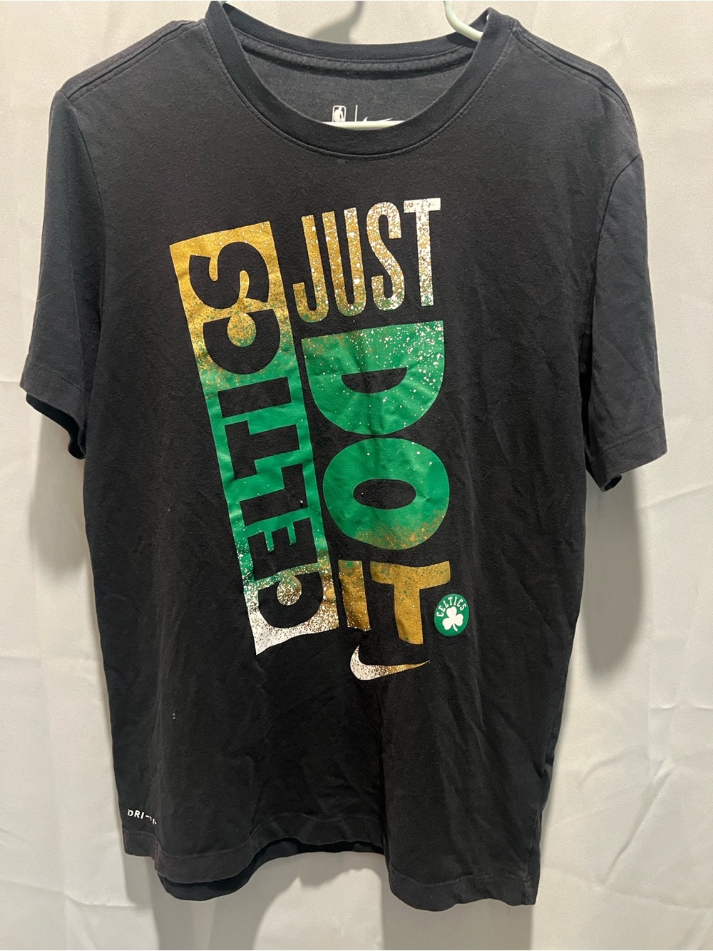 Nike Black 'Just Do It' Celtics Paint Platter Logo Short Sleeve Tee